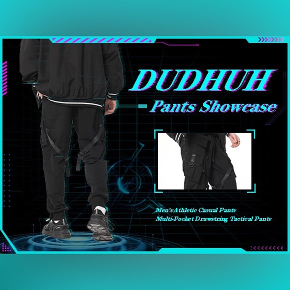 Dudhuh Black Techwear Cargo Jogger Pants Tactical Streetwear Size Small - Picture 14 of 15